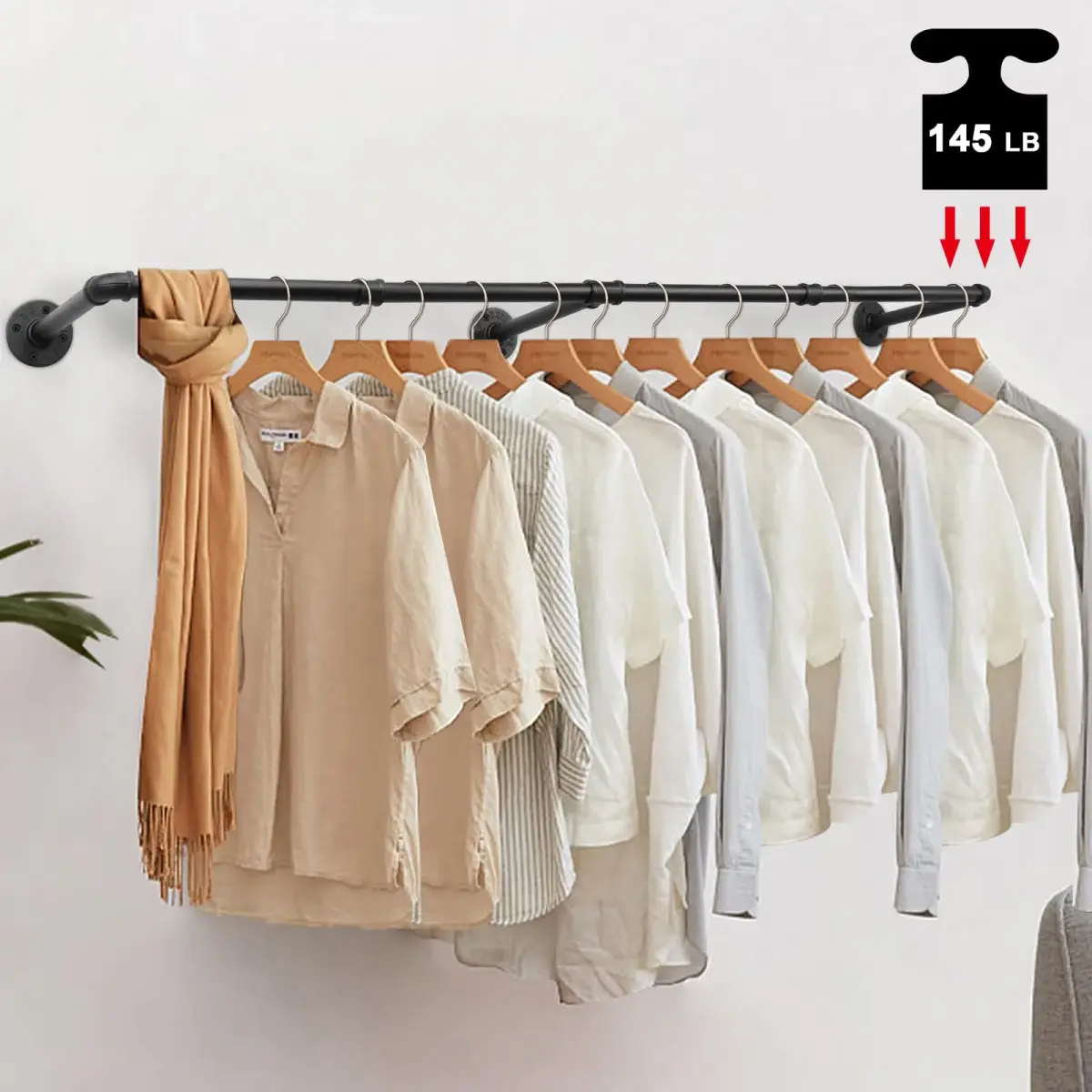 Livabber Industrial Pipe Clothes Rack 60 Inch (Pack of 2) | Heavy Duty Wall Mounted Garment Rack for Bedroom & Closet - view 6