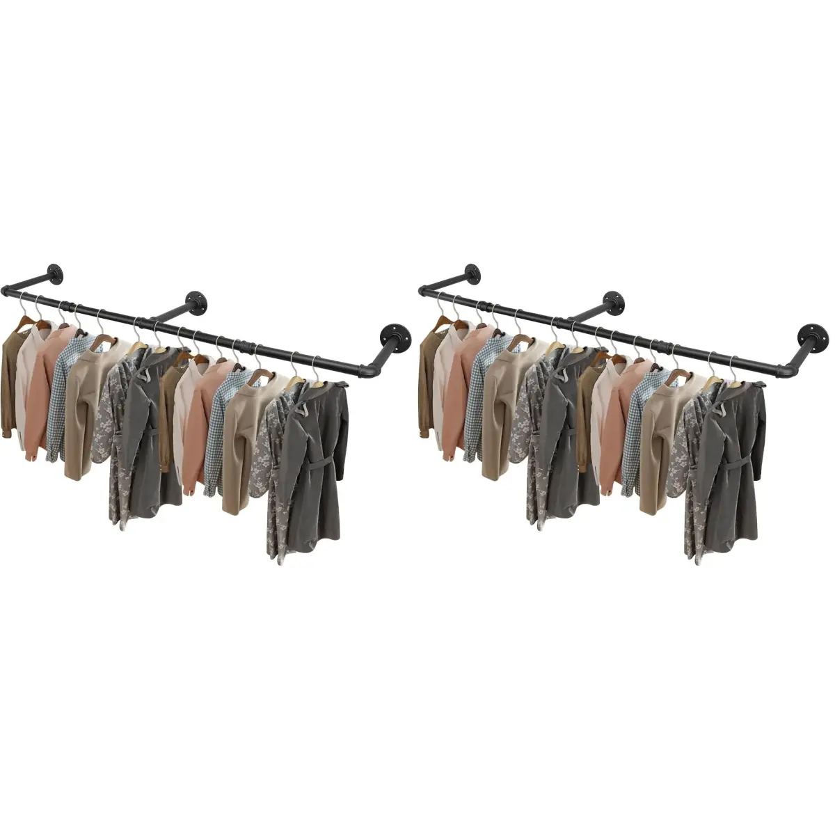 Livabber Industrial Pipe Clothes Rack 60 Inch (Pack of 2) | Heavy Duty Wall Mounted Garment Rack for Bedroom & Closet - main product image