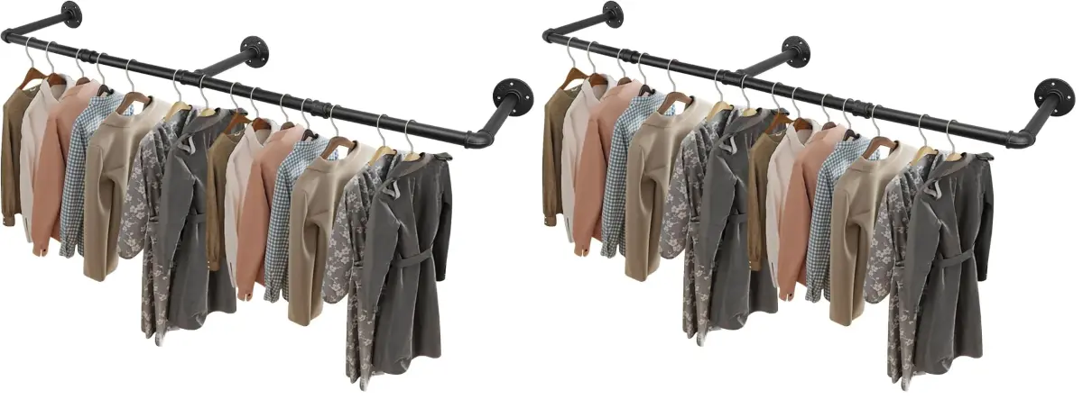 Livabber Industrial Pipe Clothes Rack 60 Inch (Pack of 2) | Heavy Duty Wall Mounted Garment Rack for Bedroom & Closet - main product image
