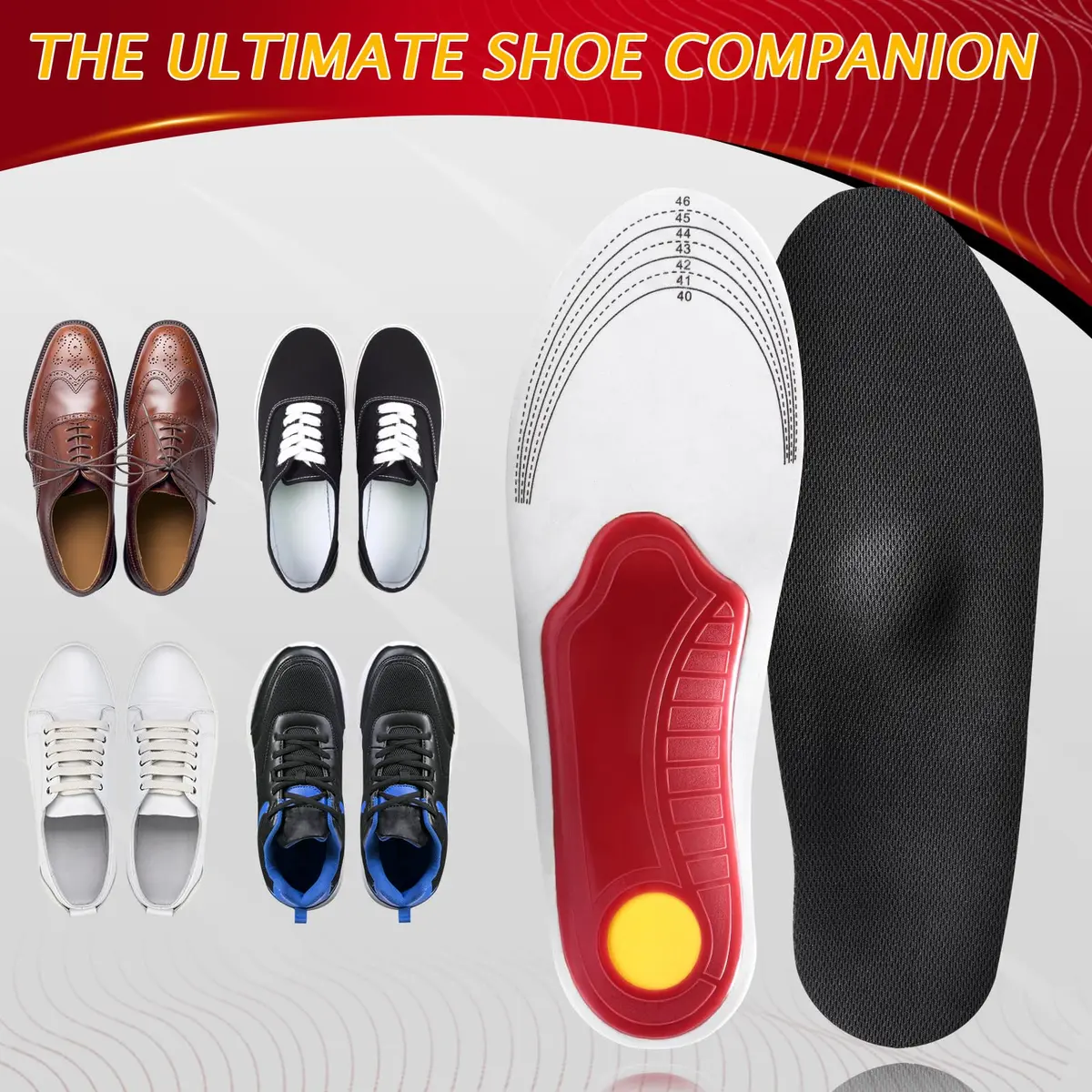 Ailaka High Arch Support Shoe Insoles for Flat Feet - Orthotic Insoles for Men & Women, Plantar Fasciitis Relief (Pack of 2, Black) - view 7