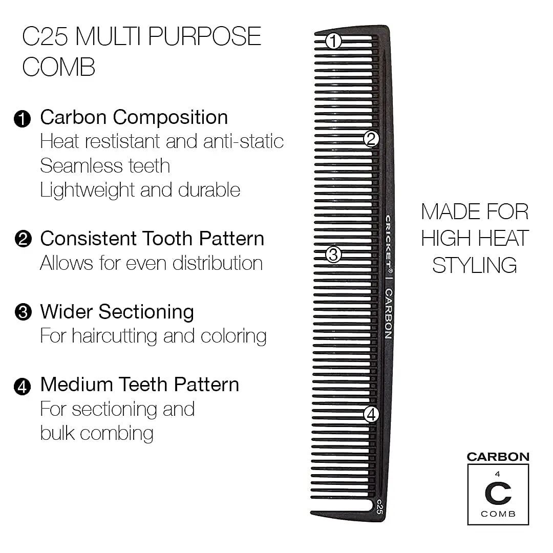 Cricket C25 Professional Hair Stylist Multi-Purpose Carbon Comb - Heat-Resistant Comb for All Hair Types (Pack of 4) - view 3