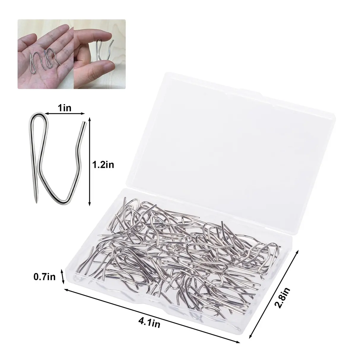 Nydotd 58 Pcs Curtain Hooks 3cm (1.2") | Rustproof Stainless Steel Nickel-Plated Offset Pin-On Hooks for Window, Door & Shower Curtains (Pack of 3) - view 2