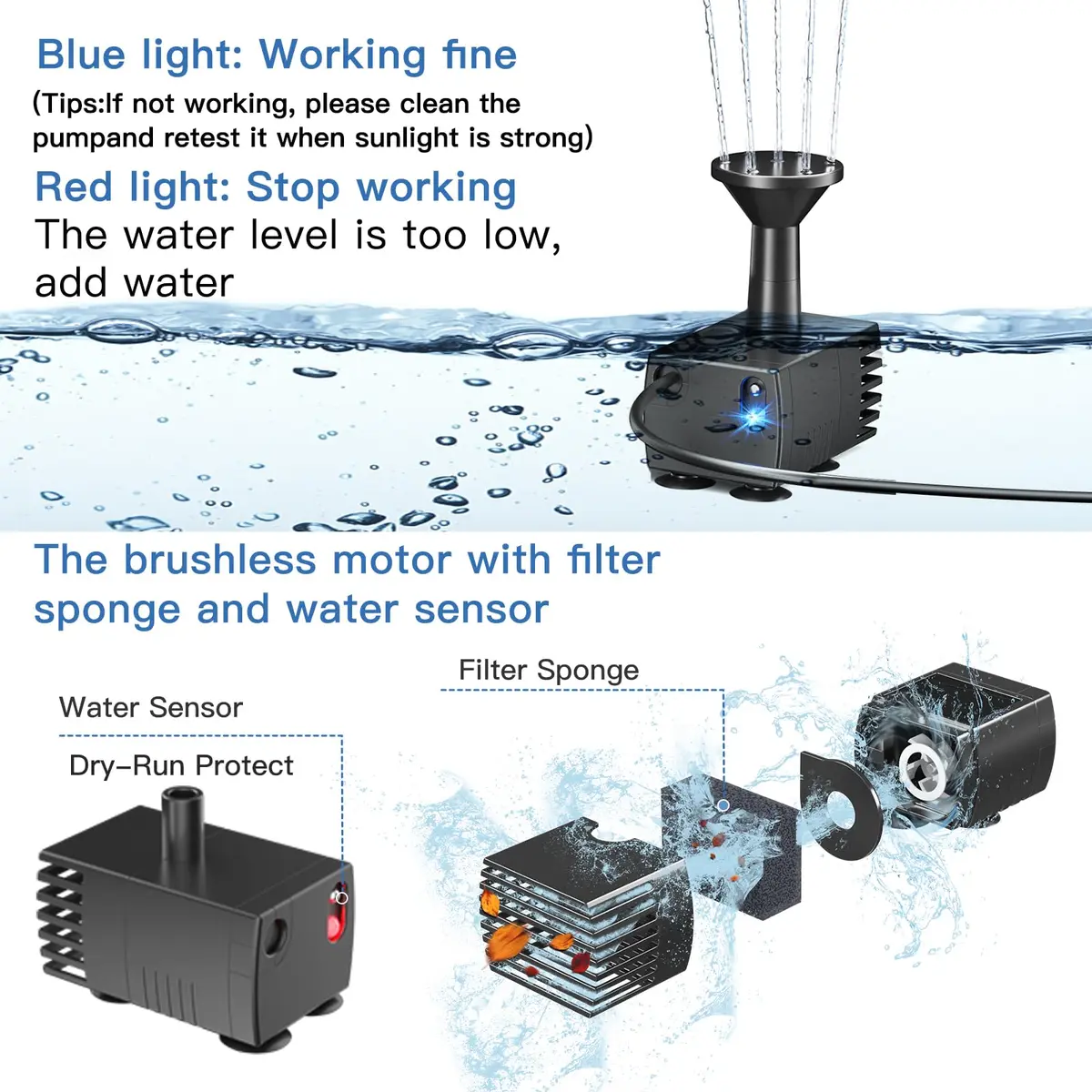 Biling Solar Water Pump Outdoor, Upgraded Solar Fountain Pump Kit with Stake, Solar Powered Water Pump for Bird Bath, Garden, Backyard, Pool, Fish Tank (Pack of 2) - view 3
