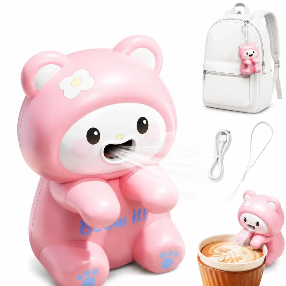 Generic Cute Cat Animal Mini Fan for Cup & Bowl | 8.5cm (3.35") Cooling Blower - main product image