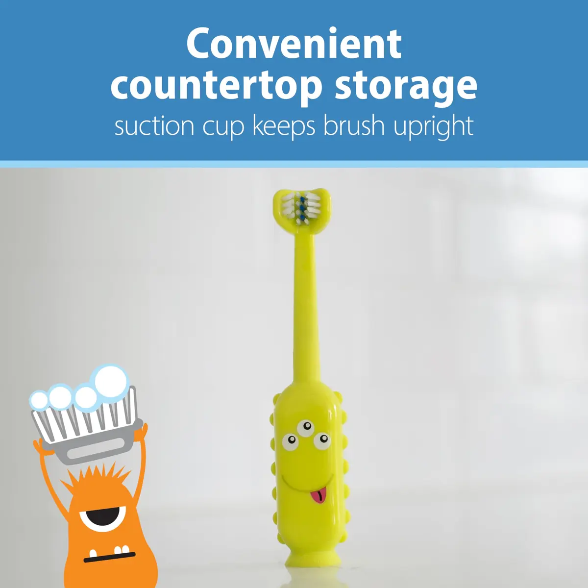Dr. Brown's ToothScrubber Toddler Toothbrush, Triple-Sided Training Brush with Suction Cup, Green Monster, Ages 1-4, 1 Count (Pack of 12) | Baby Oral Care - view 6