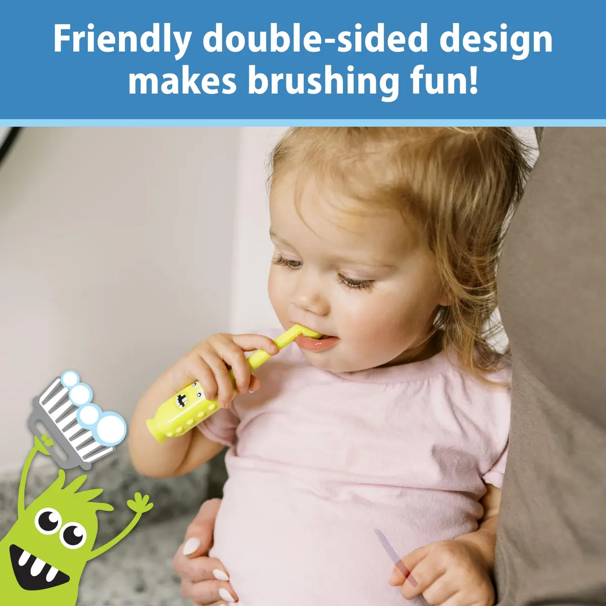 Dr. Brown's ToothScrubber Toddler Toothbrush, Triple-Sided Training Brush with Suction Cup, Green Monster, Ages 1-4, 1 Count (Pack of 12) | Baby Oral Care - view 8