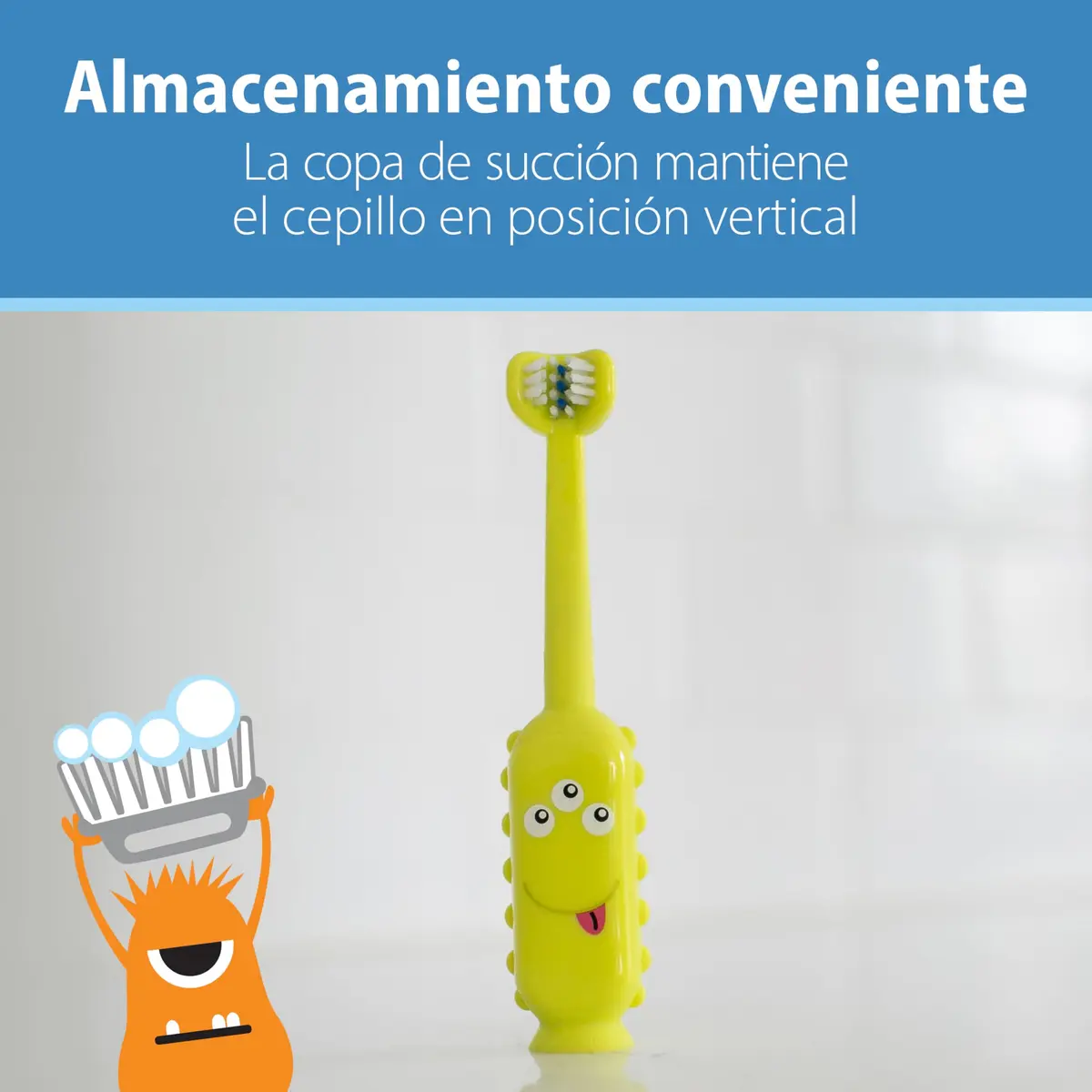 Dr. Brown's ToothScrubber Toddler Toothbrush, Triple-Sided Training Brush with Suction Cup, Green Monster, Ages 1-4, 1 Count (Pack of 12) | Baby Oral Care - view 3
