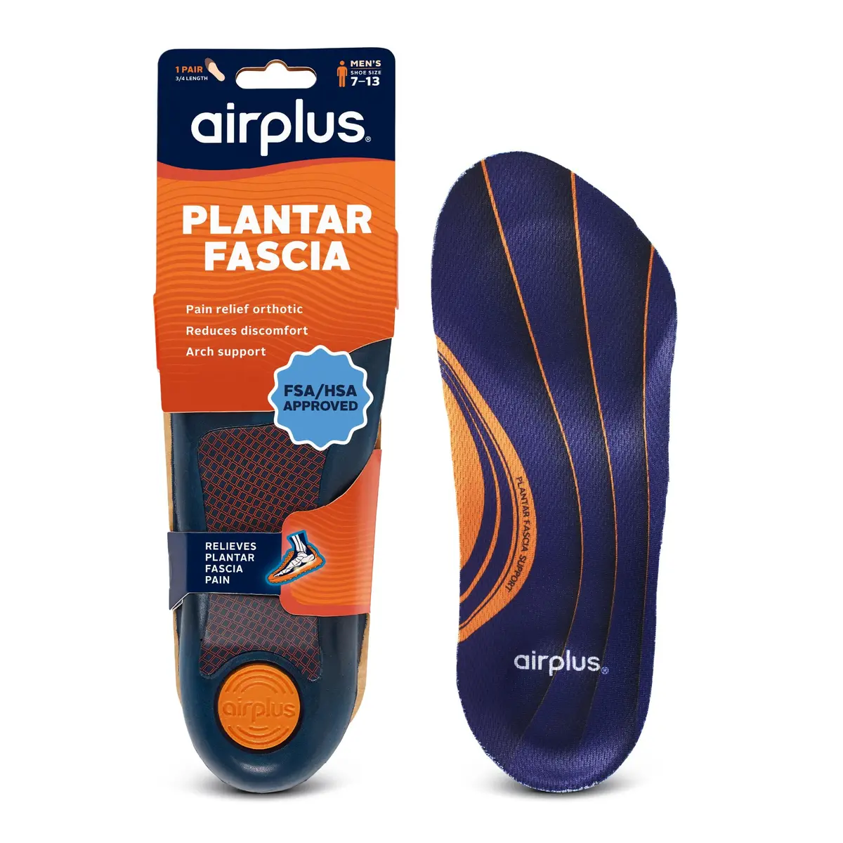Airplus Plantar Fasciitis Orthotic 3/4 Length Shoe Insoles Men's 7-12 (Pack of 12) | APMA Certified Arch Support - main product image