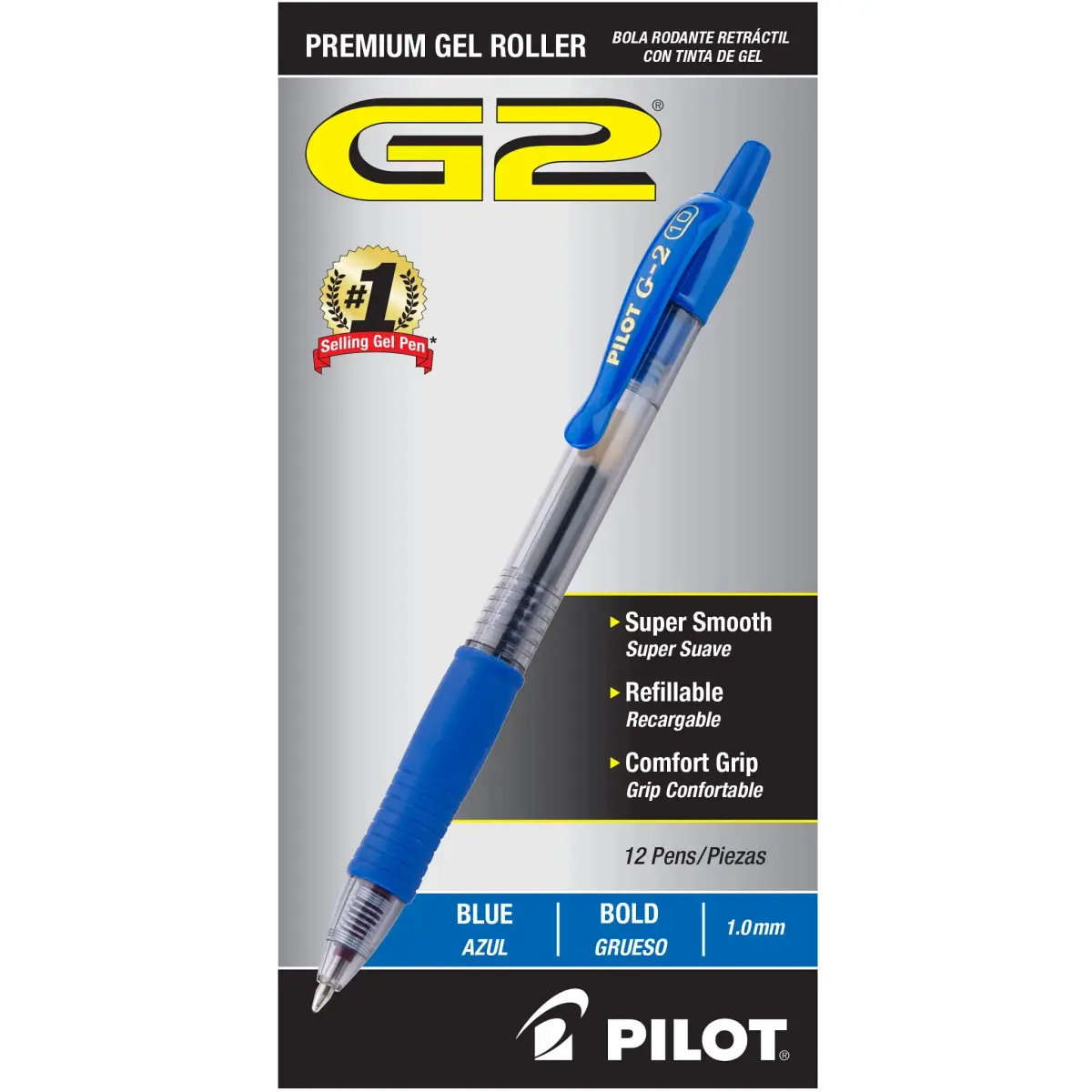 PILOT G2 Premium Gel Roller Pens, Blue Ink Bold Point 1.0mm (12-Pack) | Longest Writing Gel Ink Pen - main product image