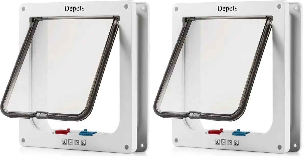 Depets Large Cat Door (Outer 9.9"x9.2") 4-Way Locking Pet Flap for Interior Exterior Doors, Weatherproof (Pack of 2) - main product image
