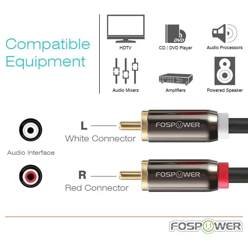 FosPower RCA Y-Adapter 2 Male to 1 Male 6 Feet (1.83 m) | Connect Subwoofers & Home Theater - view 3