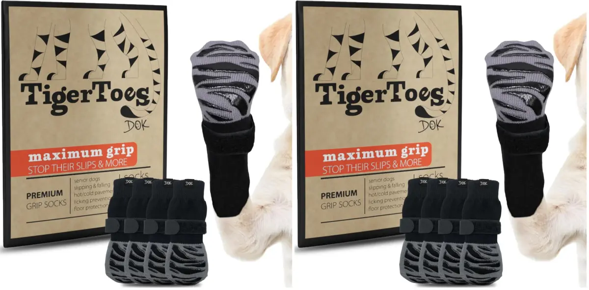 DOK TigerToes Premium Non-Slip Dog Socks Small (Pack of 2) | Extra-Thick Grip for Hardwood Floors & Paw Protection - main product image