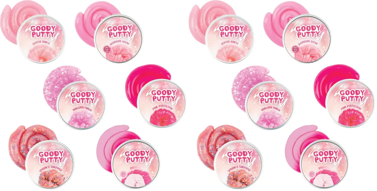 Goody Putty Pink Toy Slime Set | 12 Tins (355ml / 1.1lb) | Non-Toxic, Glow-in-the-Dark, Color-Changing - main product image