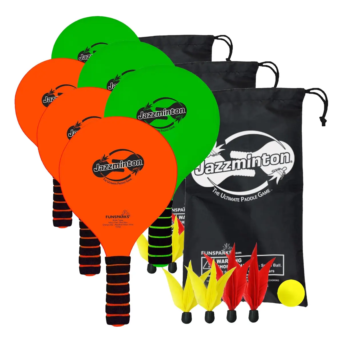 Jazzminton Select Paddle Ball Game Set with Carry Bag - 2 Wooden Racquets, 4 Shuttlecocks, 1 Ball (Pack of 3) | All-Season Fun for Kids & Adults - main product image