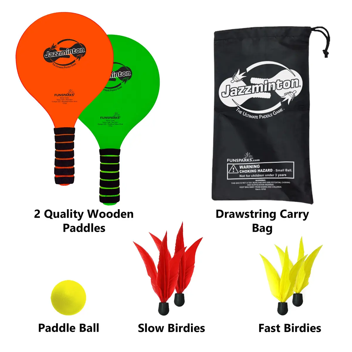 Jazzminton Select Paddle Ball Game Set with Carry Bag - 2 Wooden Racquets, 4 Shuttlecocks, 1 Ball (Pack of 3) | All-Season Fun for Kids & Adults - view 3