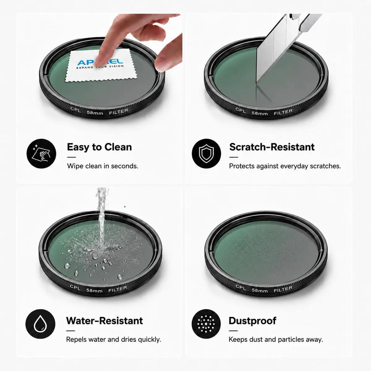 APEXEL 58mm CPL Filter for iPhone & DSLR | HD Circular Polarizer for Mobile & Camera - view 7