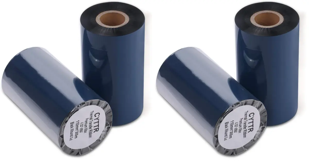 CYTTR Thermal Transfer Ribbon - Premium Resin-Enhanced Wax - 110mm x 300m (4.33" x 984") 1" Core Ink Outside | Pack of 2 Black - main product image