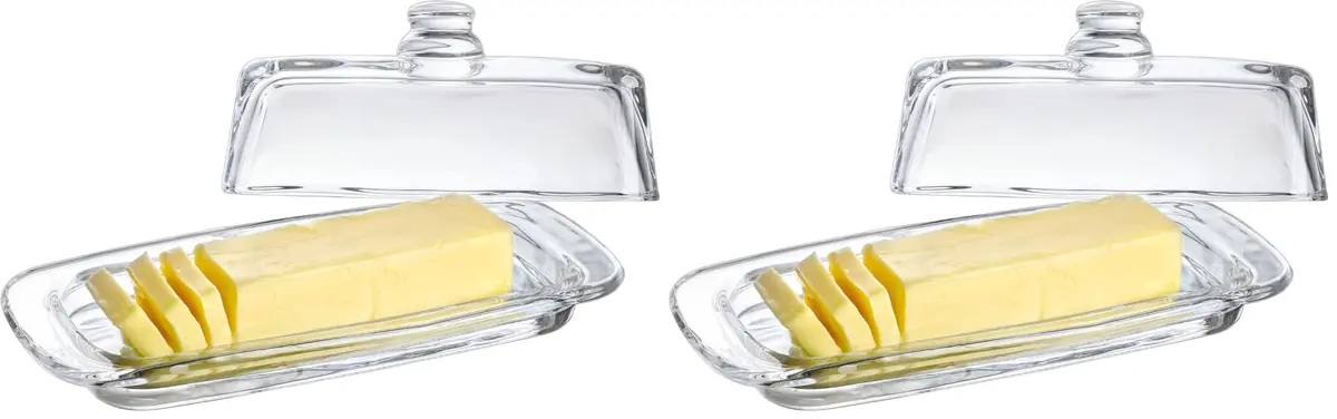 QFkris 8'' Art Glass Butter Dish with Lid | Classic 2-Piece Countertop Butter Container, Dishwasher Safe - main product image
