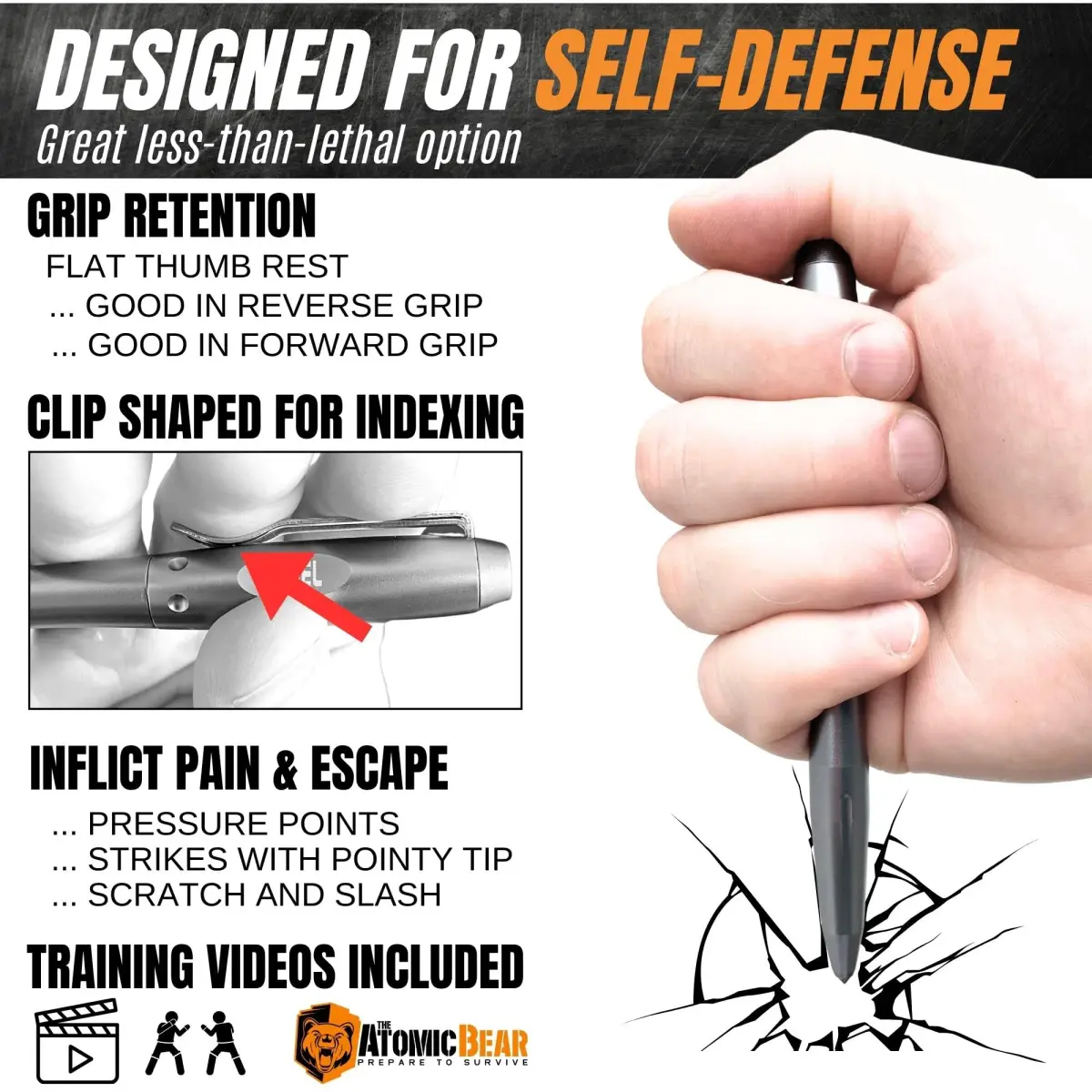 The Atomic Bear Rebel Tactical EDC Pen 140g (Pack of 2) | Self Defense Glass Breaker - view 3