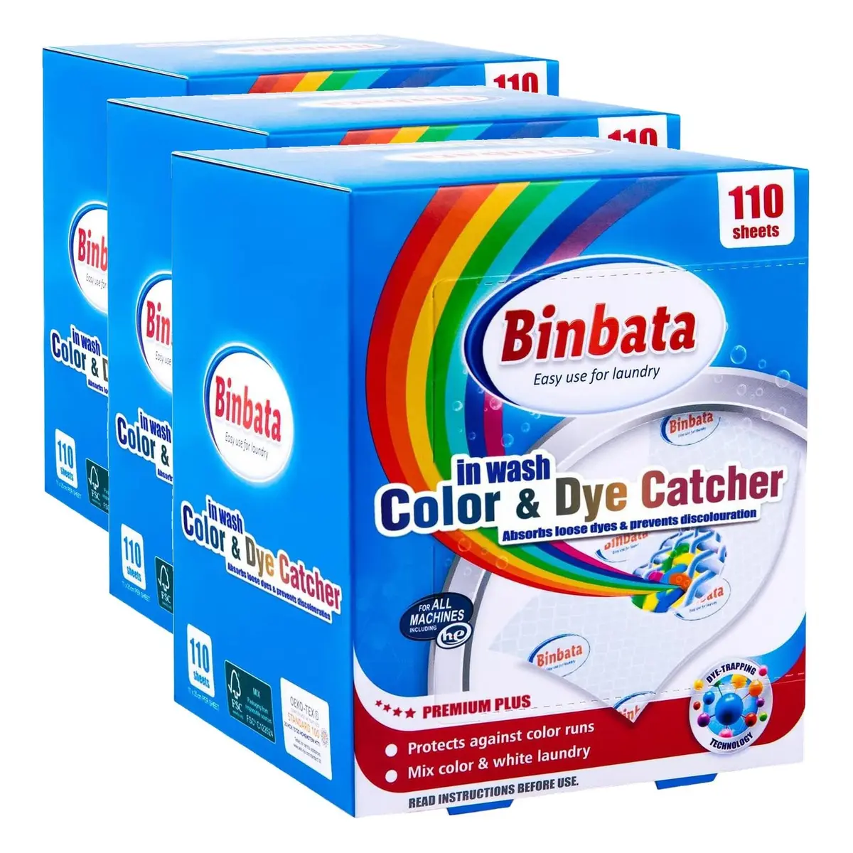 Binbata Color Grasper for Laundry 110 Count | Dye Catcher Sheets for Safe Washing - main product image