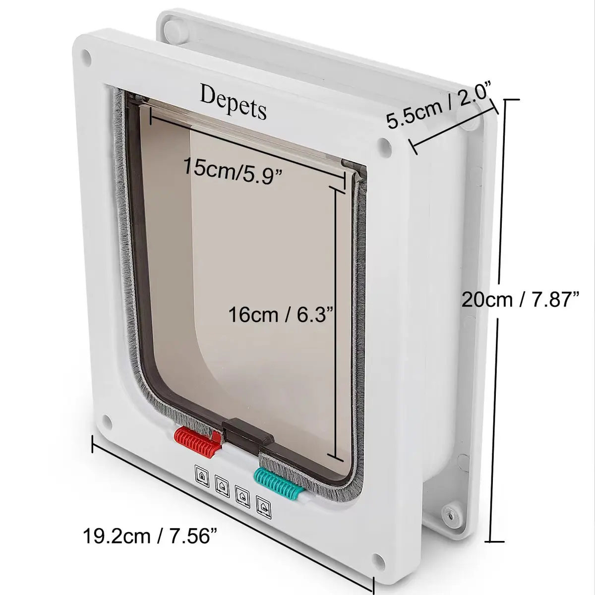 Depets Medium Cat Flap Door with 4 Way Lock | Weather-Resistant White Pet Door (7.5" x 7.8") - view 3