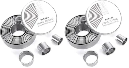 Bukuwa 12-Piece Round Cookie Cutter Set with Tin Box | Graduated Circle Pastry Cutters 2.6cm - 11.3cm - main product image