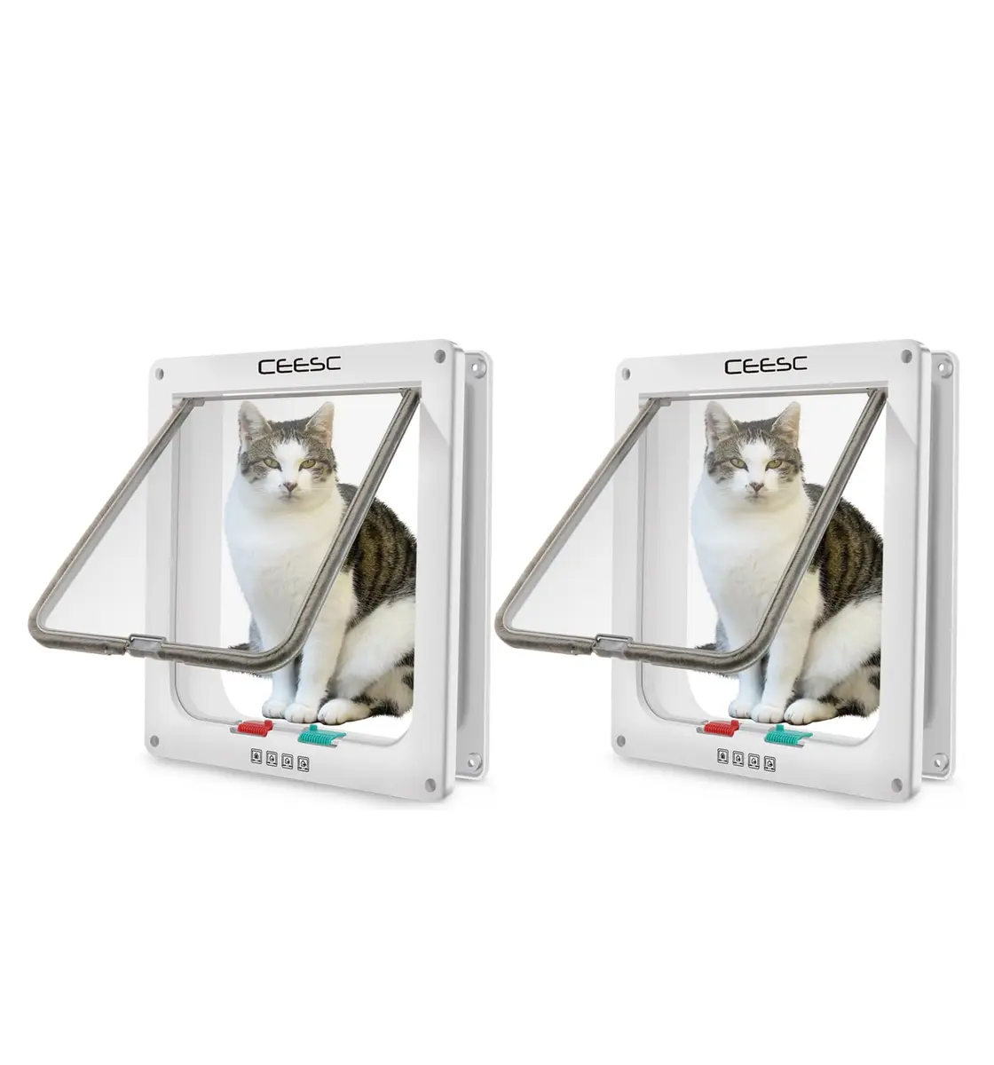 CEESC Extra Large Cat Door (25.6 cm x 28.9 cm) - 4-Way Locking Flap for Cats & Dogs up to 11.6 kg | Weatherproof ABS Pet Door (Pack of 2) - main product image