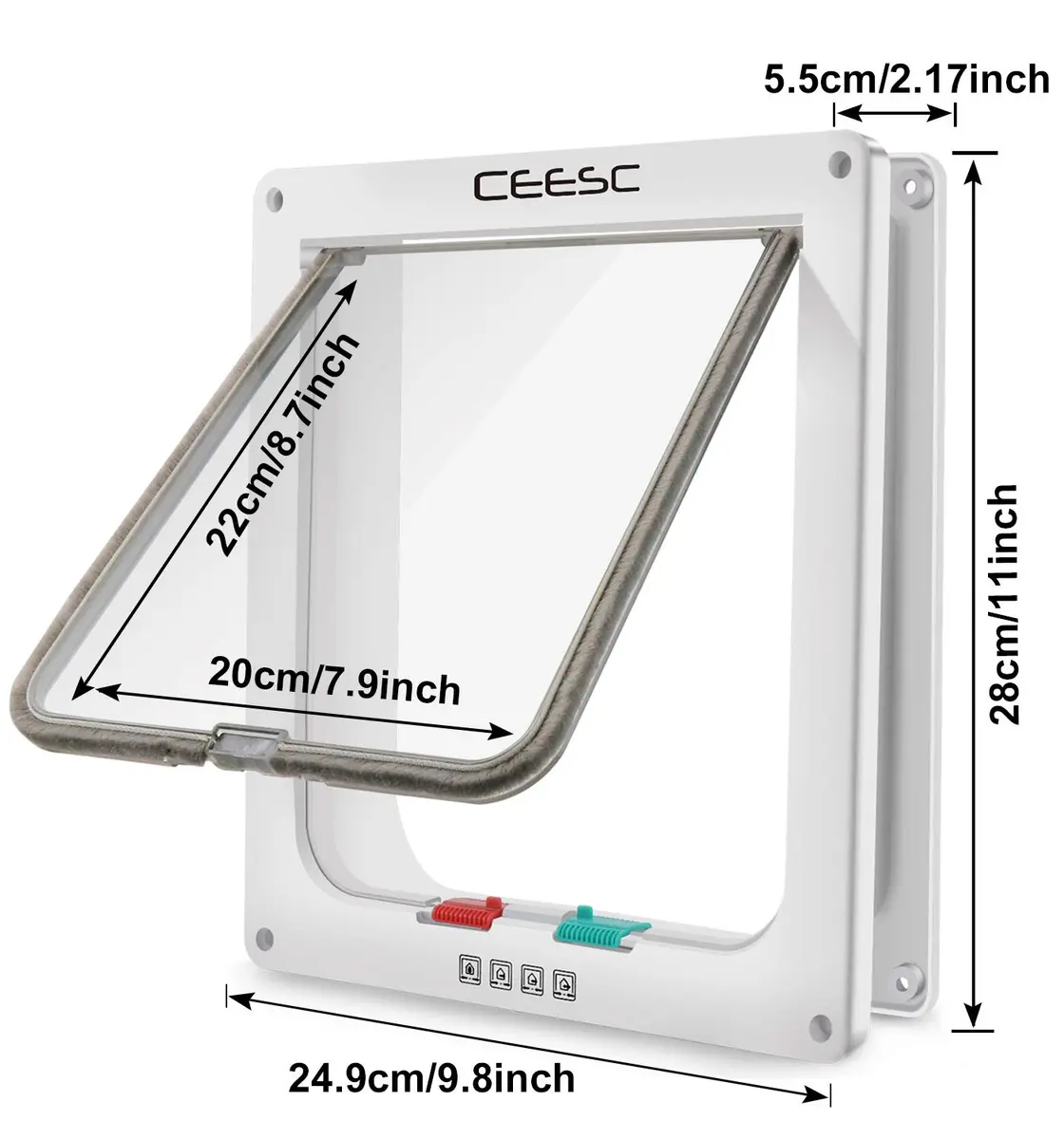 CEESC Extra Large Cat Door (25.6 cm x 28.9 cm) - 4-Way Locking Flap for Cats & Dogs up to 11.6 kg | Weatherproof ABS Pet Door (Pack of 2) - view 3