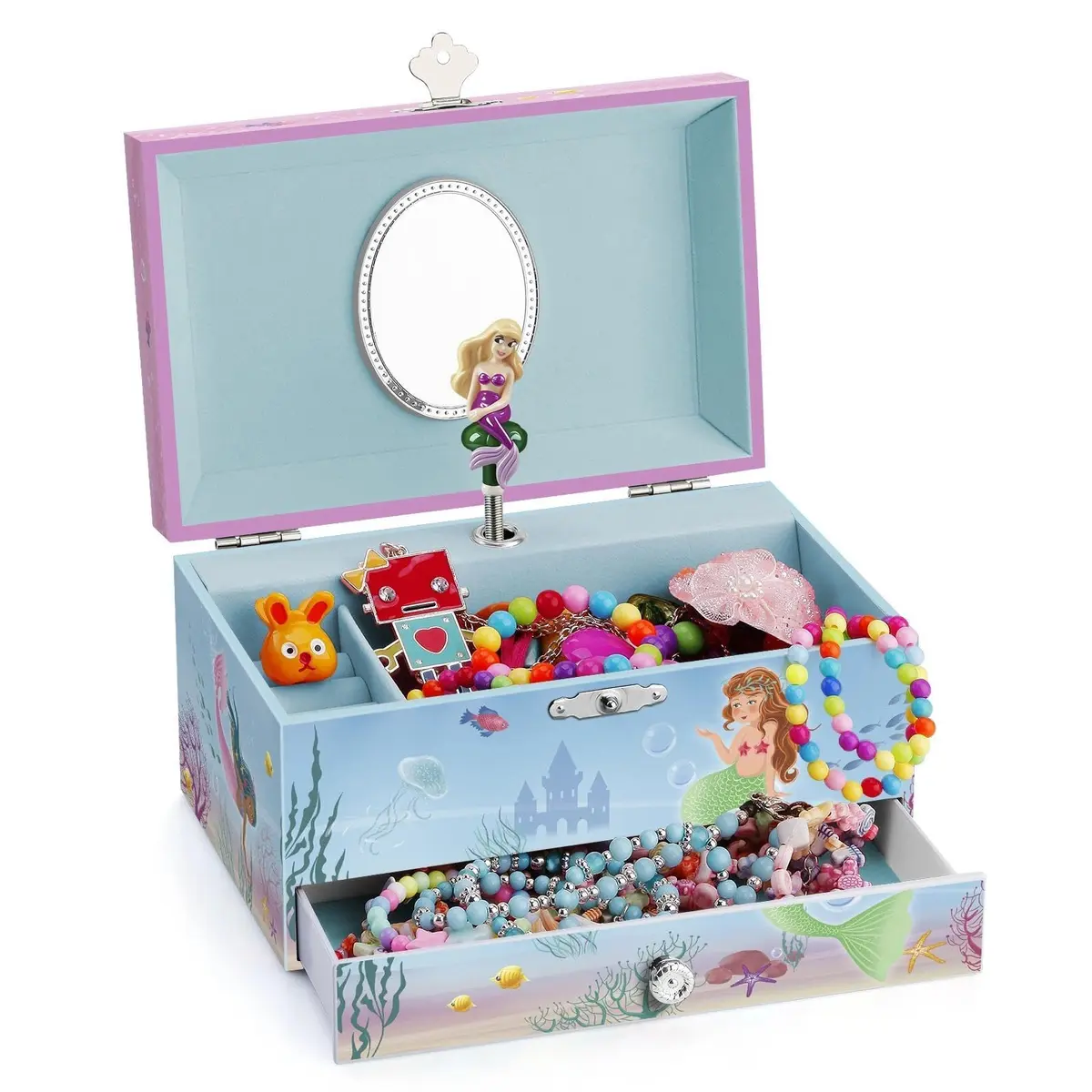 RR ROUND RICH DESIGN Kids Musical Jewelry Box for Girls Light Blue | Mermaid Princess Melody - view 5