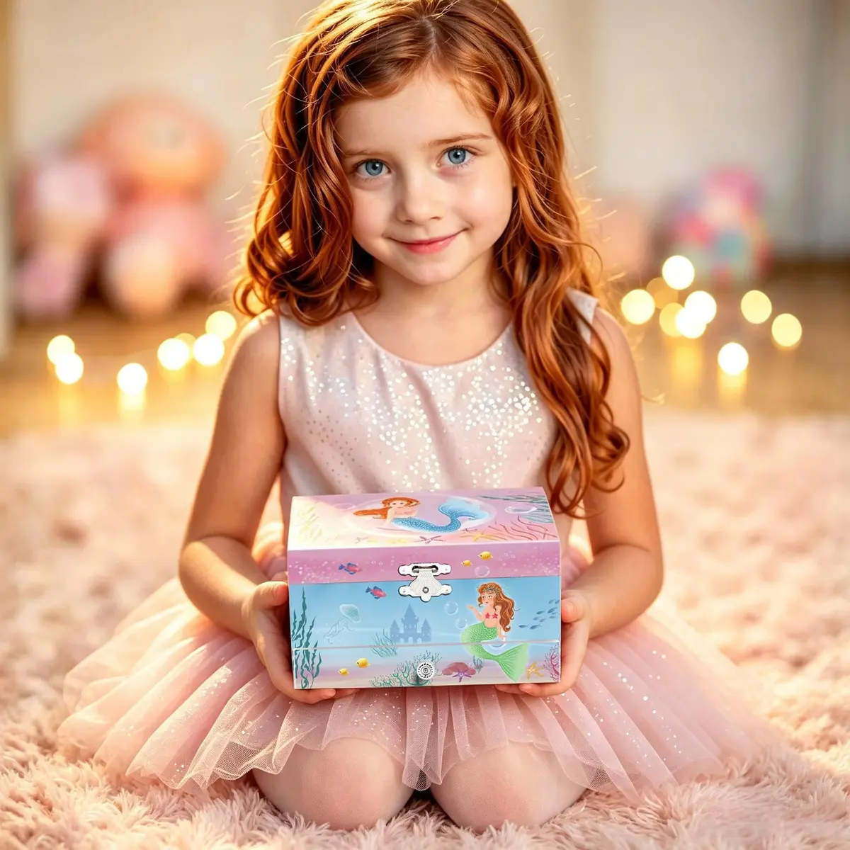 RR ROUND RICH DESIGN Kids Musical Jewelry Box for Girls Light Blue | Mermaid Princess Melody - view 7