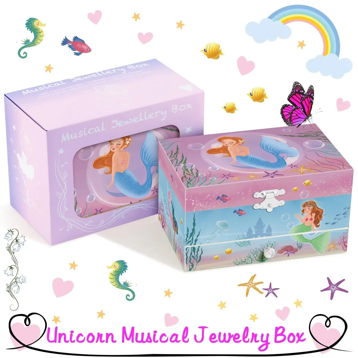 RR ROUND RICH DESIGN Kids Musical Jewelry Box for Girls Light Blue | Mermaid Princess Melody - view 4