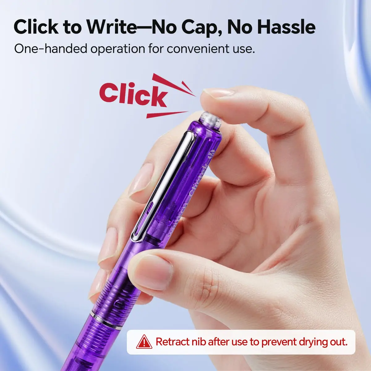 WRITECH Clictek Retractable Fountain Pen Medium Nib Black Ink, 10 Cartridges | Smooth Writing for Students & Professionals - view 2