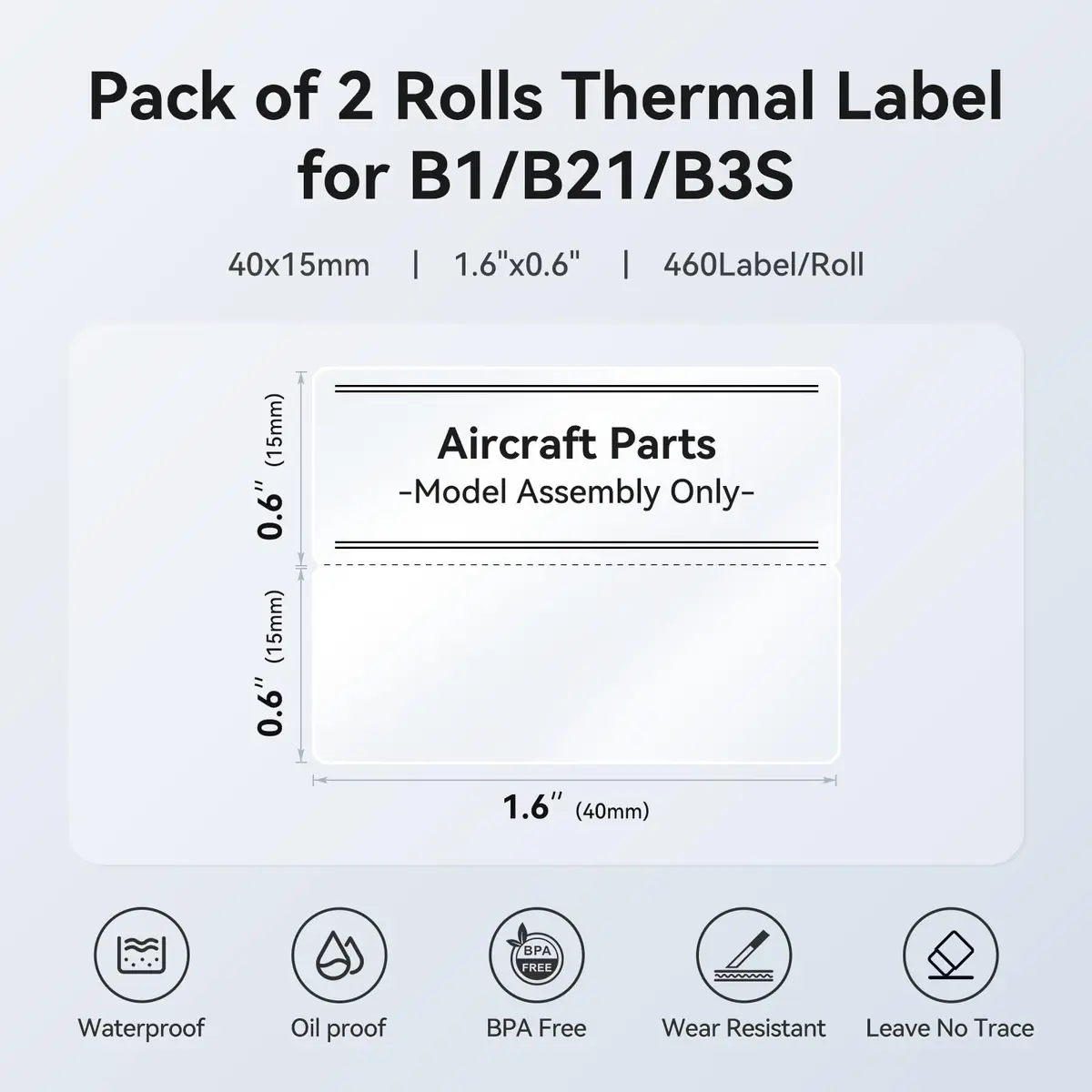 NIIMBOT 2 Roll Set Clear Label, 2 Rows 0.6" x 1.6" (15x40mm) | Waterproof, Tearproof, for Home & Business - view 3