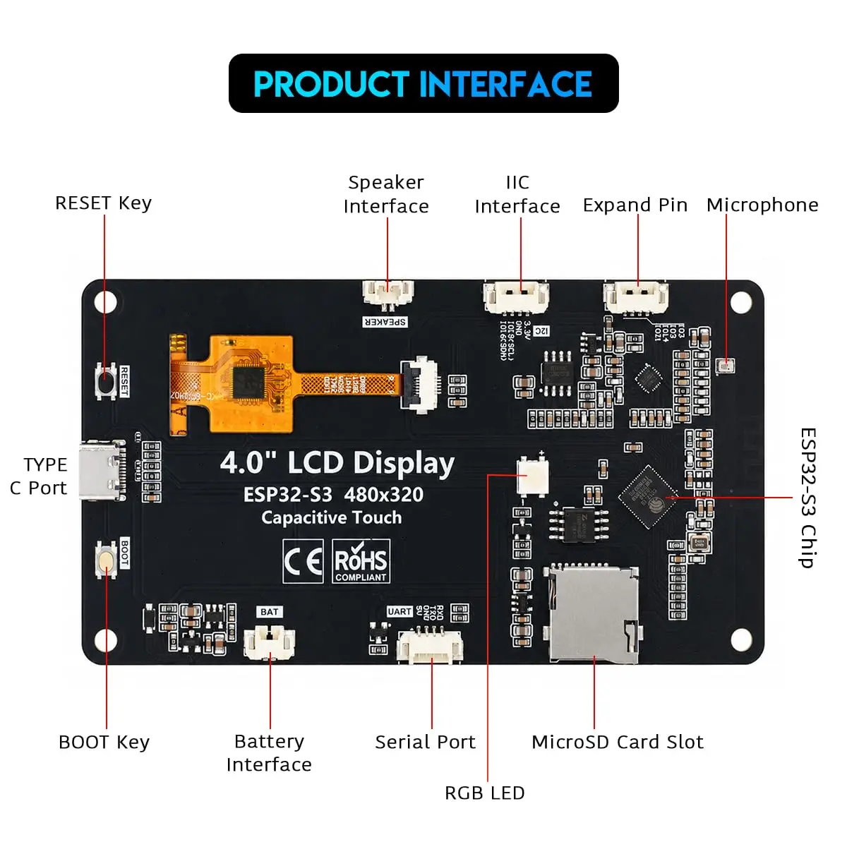 Hosyond ESP32-S3 Touchscreen Module 4.0" 240x320 IPS LCD Capacitive Touch - view 4