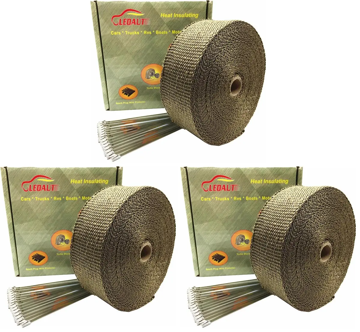 LEDAUT Titanium Exhaust Heat Wrap Roll 2" x 50' (3-Pack) | Withstands 1800F Direct Heat - main product image