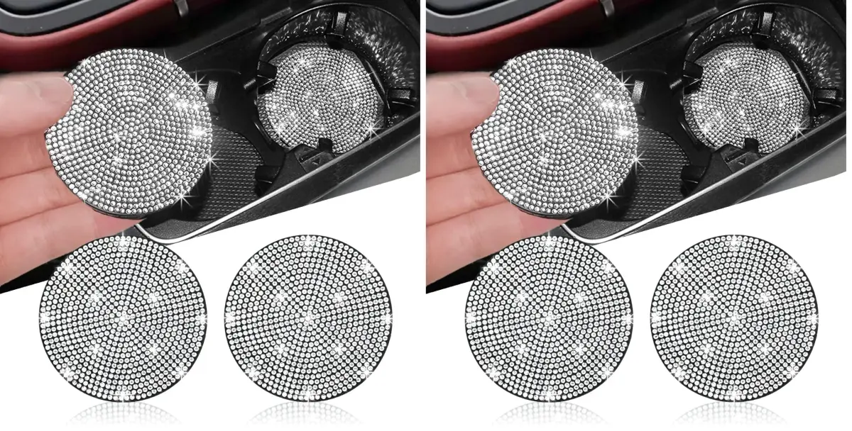 NBTEPEM Bling Car Cup Holder Coasters 7 cm (2.75 inches) | Pack of 4 Crystal Rhinestone Automotive Interior Accessories - main product image