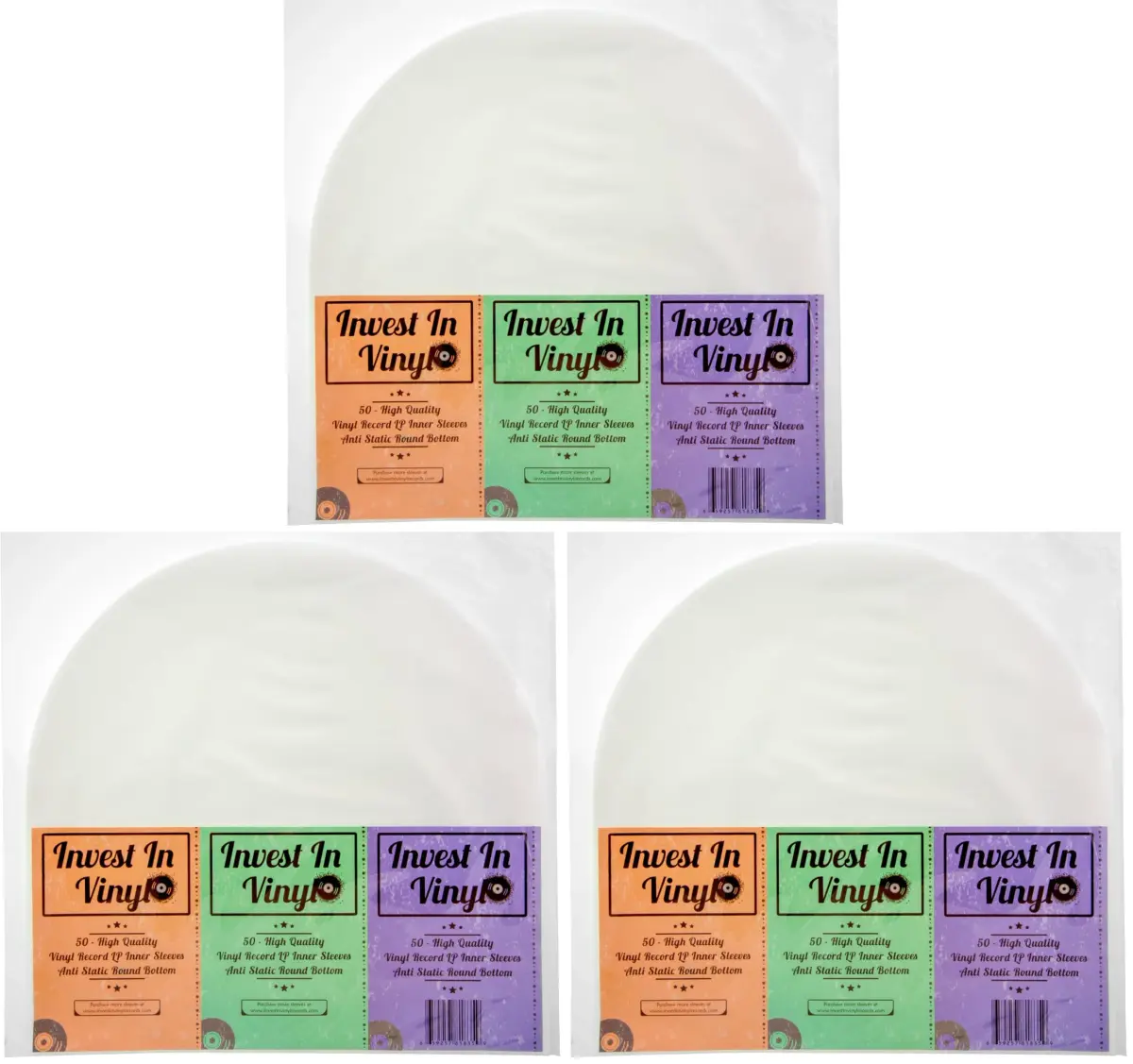 Invest In Vinyl Anti Static Round Bottom LP Inner Sleeves 12" (150 Sleeves Total) | Protects Vinyl from Scratches & Dust - main product image