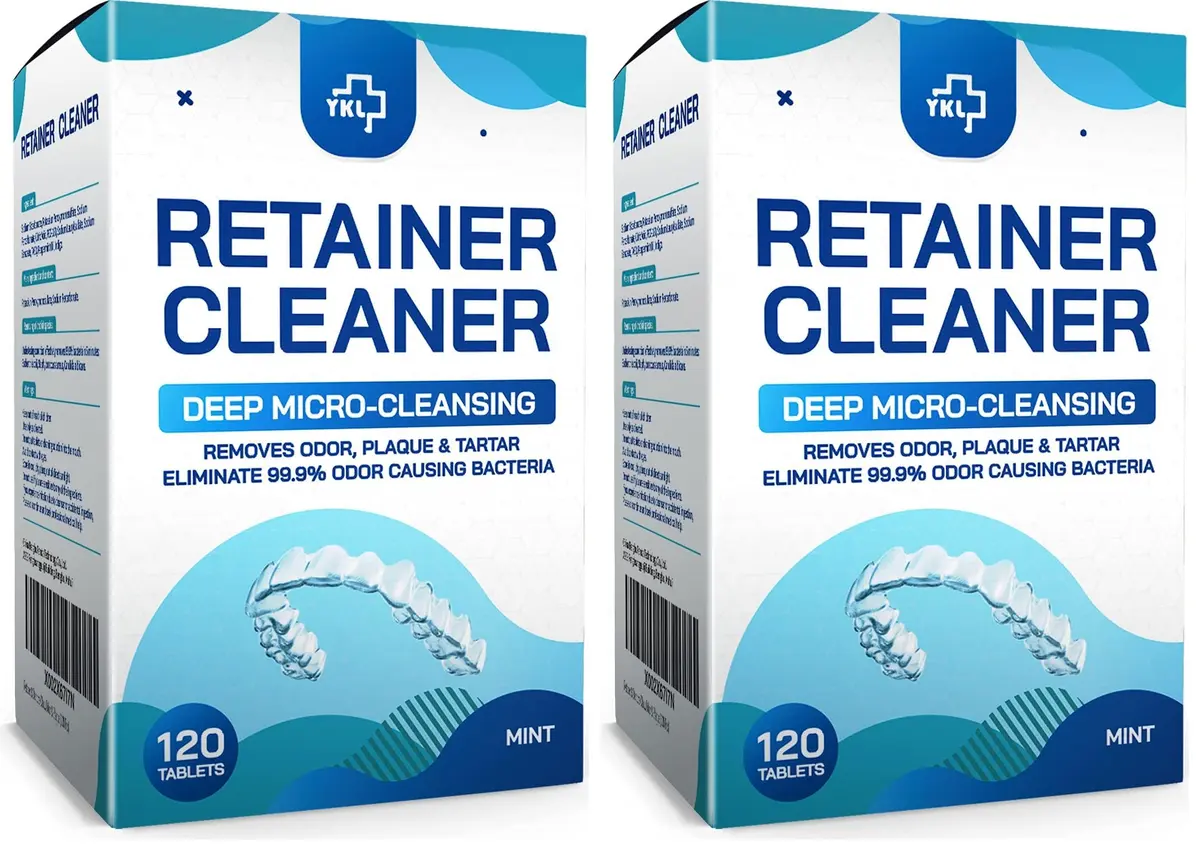 YKL Retainer & Denture Cleaner Tablets Mint - 240 Tablets (120 pcs x 2 Packs) | Deep Clean & Odor Removal for Aligners, Mouth Guards, False Teeth - main product image