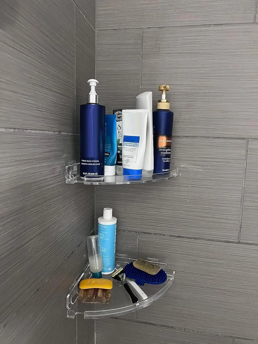 JiePai Acrylic Corner Shower Caddy Shelf with Hooks 4 Pack | Space-Saving Bathroom Organizer - view 6