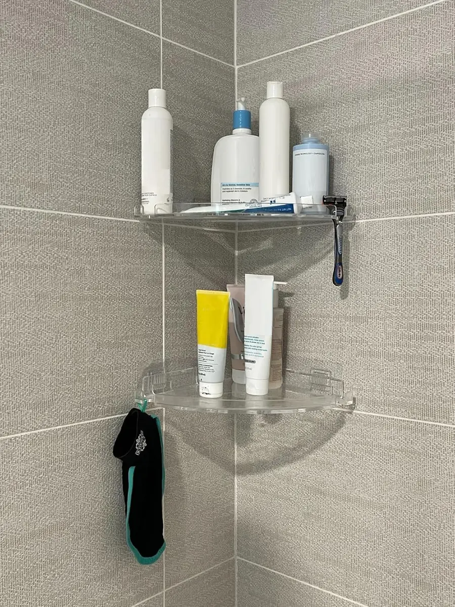JiePai Acrylic Corner Shower Caddy Shelf with Hooks 4 Pack | Space-Saving Bathroom Organizer - view 4