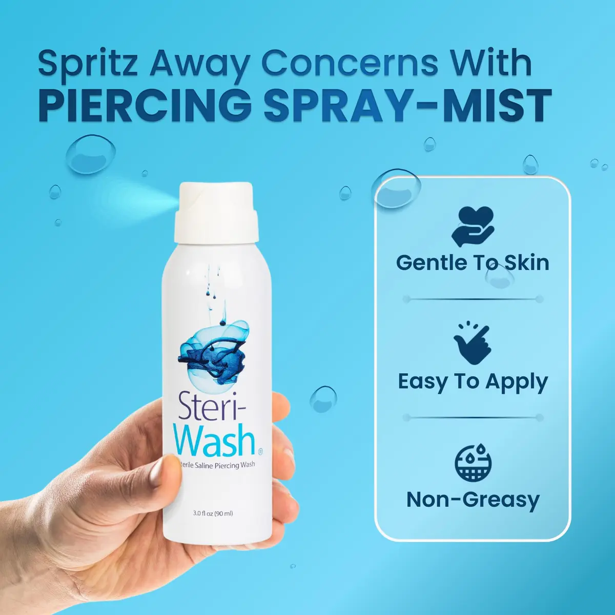 Steri-Wash Aftercare Piercing Spray 177ml (6 Fl Oz) | Gentle Saline Solution for Piercing Healing - view 6