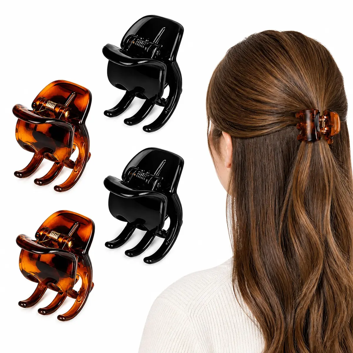 minihope Medium Claw Clips for Women - 12 Pack Hair Jaw Clips, 1.37 Inch Nonslip Hair Accessories for Easy Updo, Makeup & Face Washing, Black and Brown Plastic Hair Claws for All Hair Types - view 2