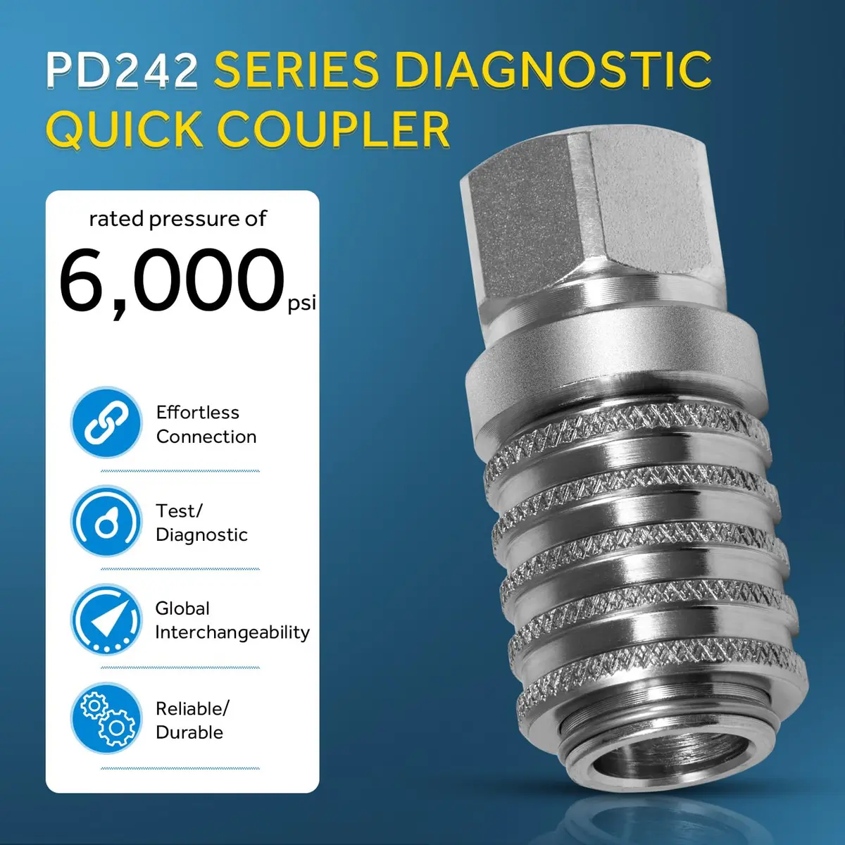 Yoursme PD242 Series Steel Test Port Quick Coupler 1/8" Body, 1/4"-18 NPTF Thread, 2.12" Length, 6000 PSI, Pack of 2 | Hydraulic Pneumatic Diagnostic Equipment - view 6