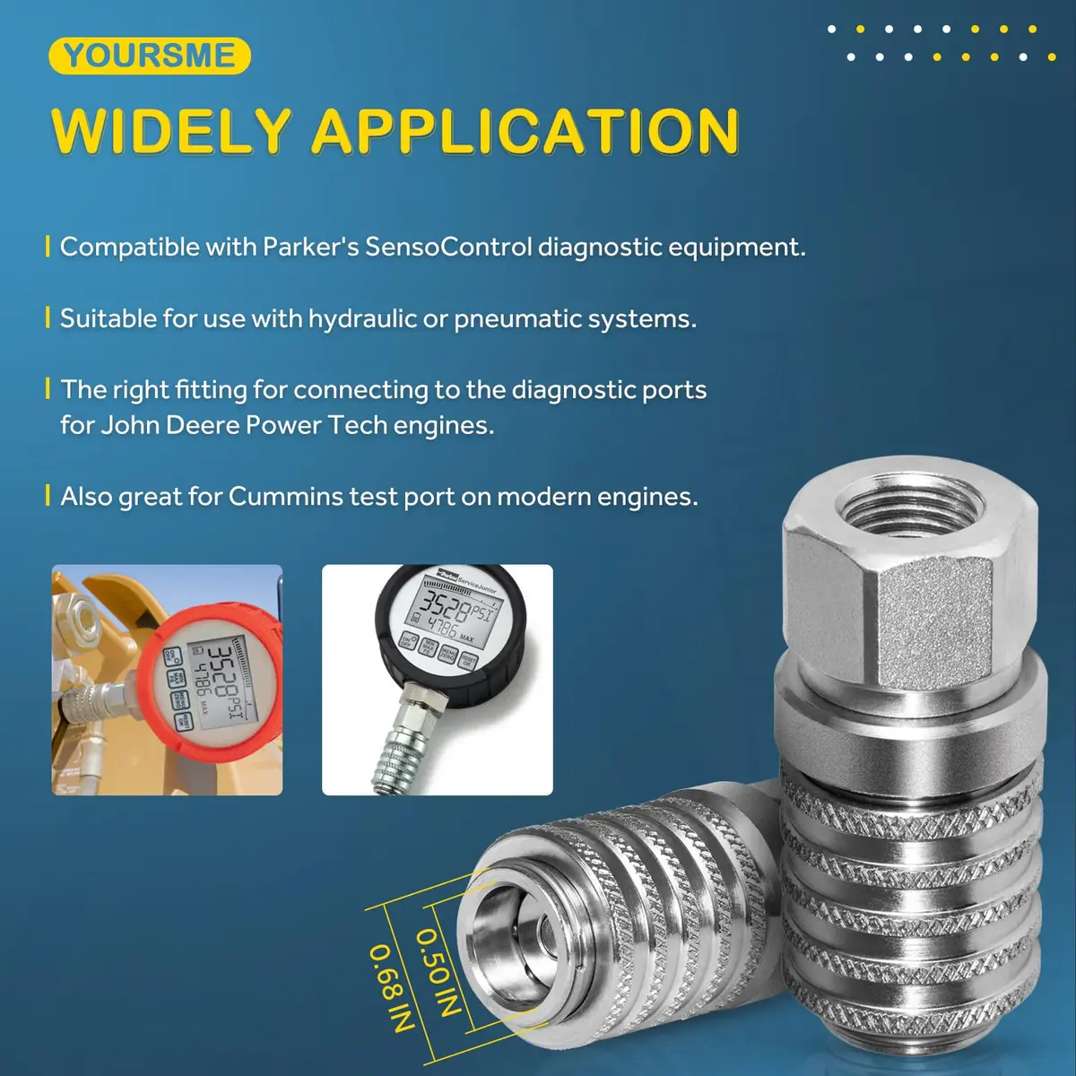 Yoursme PD242 Series Steel Test Port Quick Coupler 1/8" Body, 1/4"-18 NPTF Thread, 2.12" Length, 6000 PSI, Pack of 2 | Hydraulic Pneumatic Diagnostic Equipment - view 7