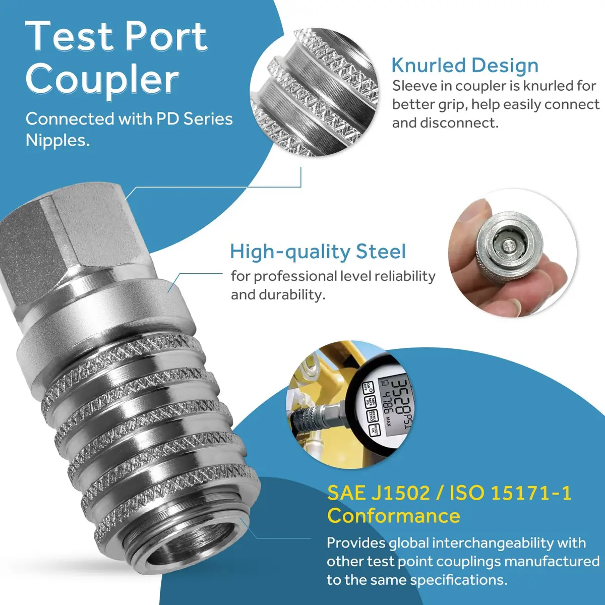 Yoursme PD242 Series Steel Test Port Quick Coupler 1/8" Body, 1/4"-18 NPTF Thread, 2.12" Length, 6000 PSI, Pack of 2 | Hydraulic Pneumatic Diagnostic Equipment - view 8
