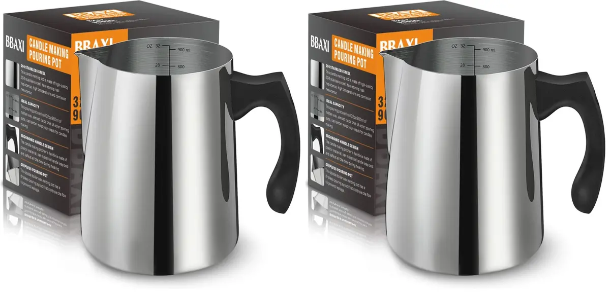 BBAXI 32oz (900ml) Stainless Steel Candle Making Pouring Pot with Heat-Resistant Handle & Dripless Spout — Pack of 2 | Ideal for DIY Candle Making - main product image
