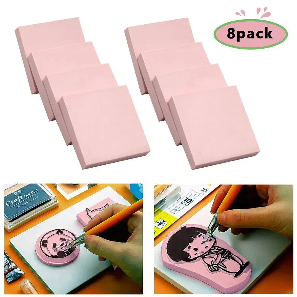 XoreArt Pink Rubber Carving Blocks 2"x2" (16-Pack) | Soft Rubber Crafts for Stamp Making - view 2