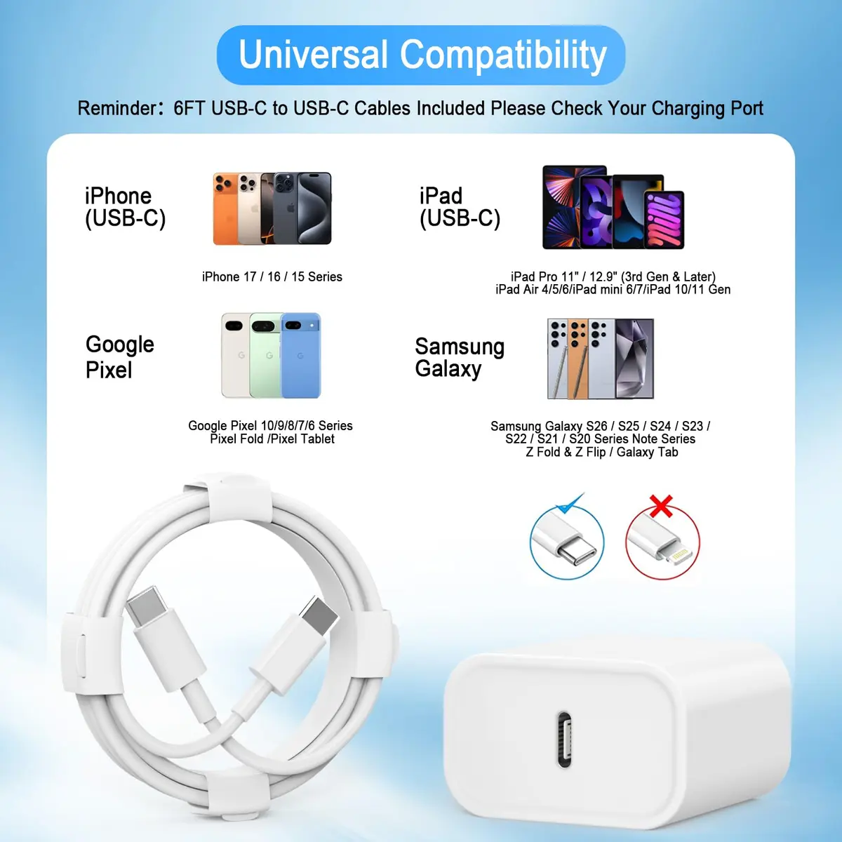 ILOUYU iPhone 18 17 16 Charger, USB C Fast Wall Charging with Cable | 8-Pack 6ft - view 3