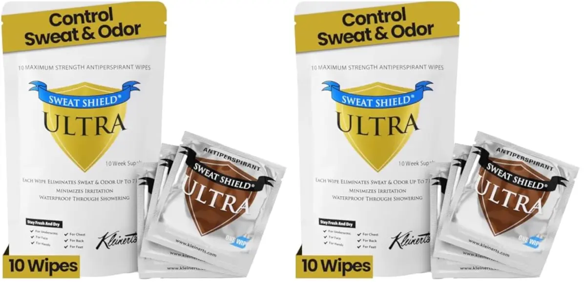 Kleinert's Antiperspirant Wipes for Men & Women, 20 Count (10 Wipes x 2 Packs) | Dermatologist-Tested Sweat Control - main product image