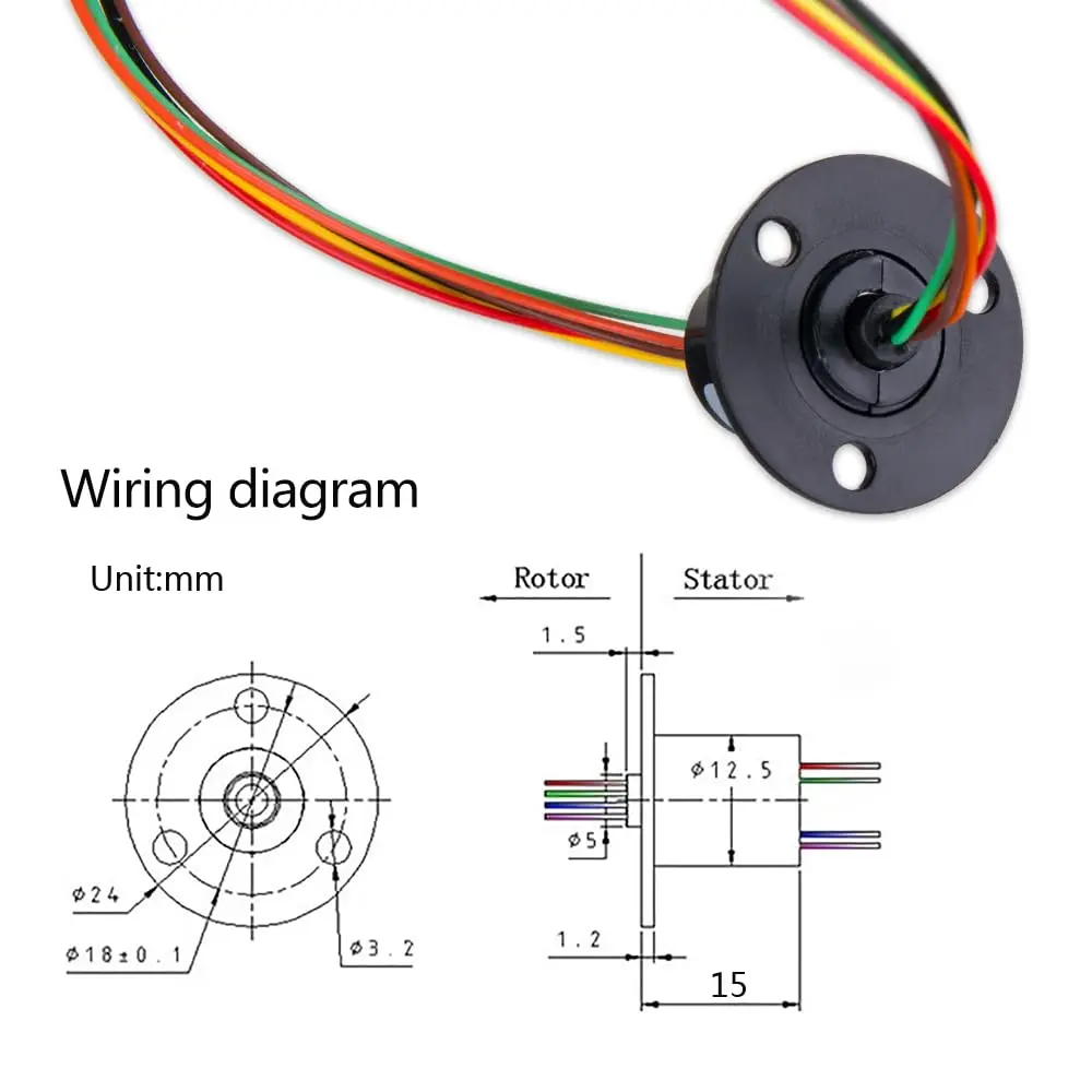 Comidox 6-Circuit Capsule Electrical Slip Ring 12.5mm OD x 15mm L | 2A per Circuit, 300 RPM, 240V AC/DC - view 2
